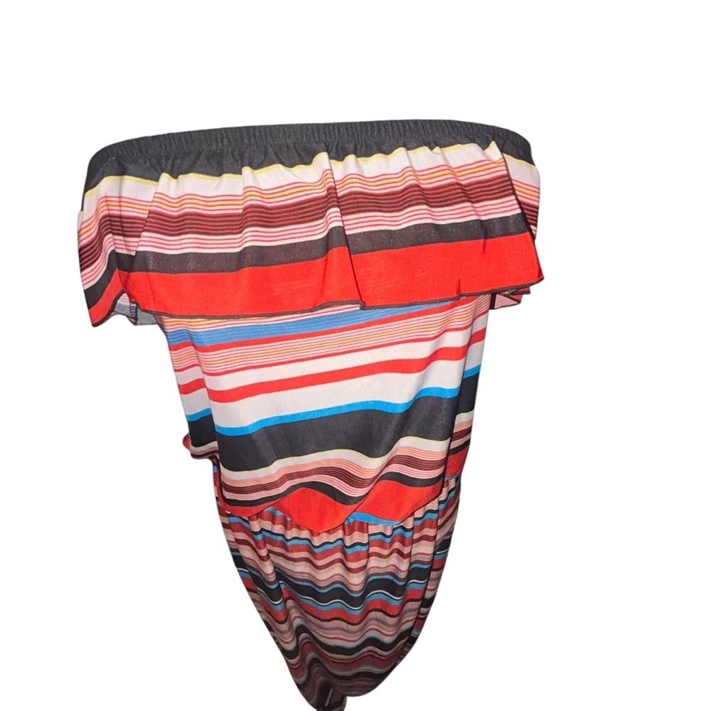 Striped Strapless Summer Dress in Multicolor Sz L - Picture 5 of 9